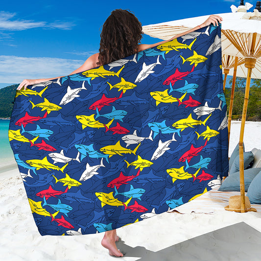 Doodle Shark Pattern Print Beach Sarong Wrap