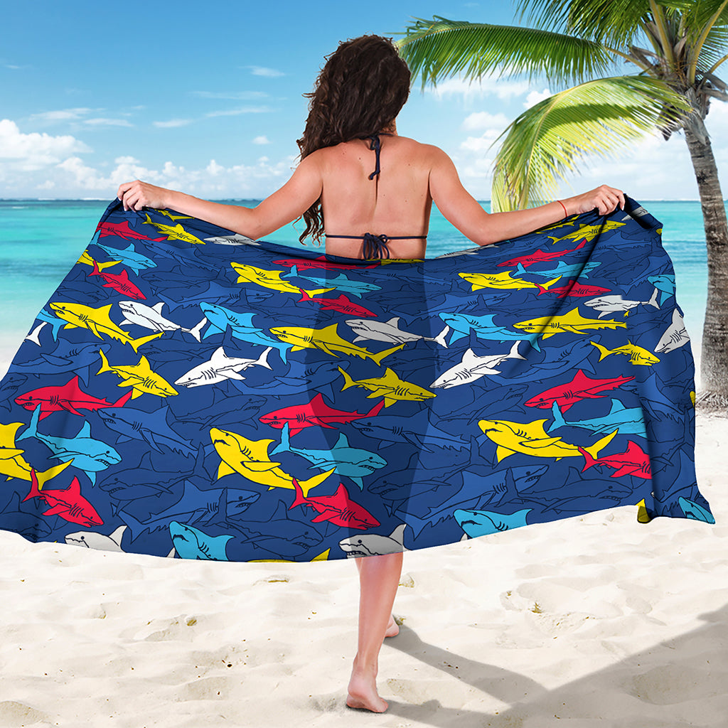 Doodle Shark Pattern Print Beach Sarong Wrap