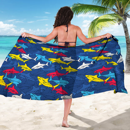 Doodle Shark Pattern Print Beach Sarong Wrap