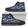 Doodle Shark Pattern Print Black High Top Sneakers
