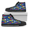 Doodle Shark Pattern Print Black High Top Shoes