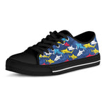 Doodle Shark Pattern Print Black Low Top Shoes