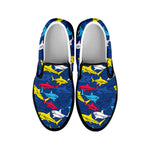 Doodle Shark Pattern Print Black Slip On Shoes