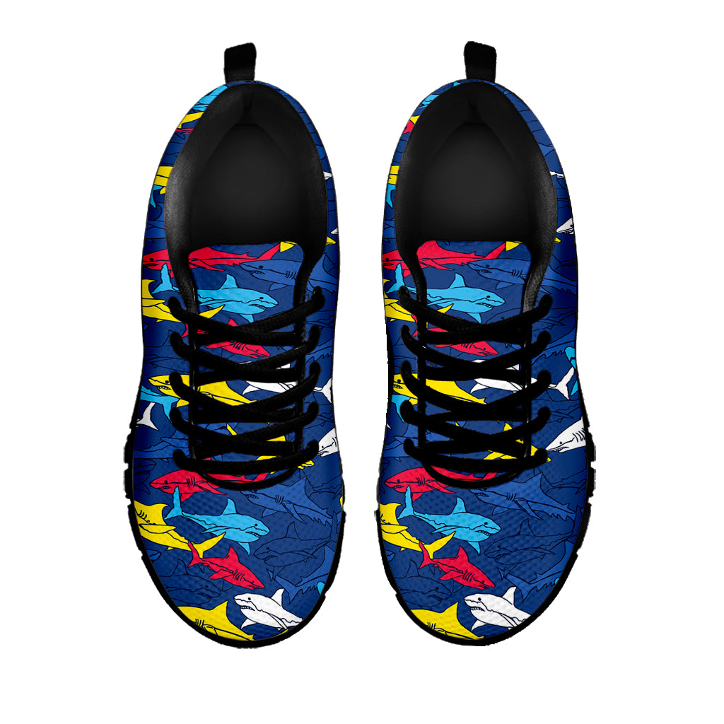 Doodle Shark Pattern Print Black Sneakers