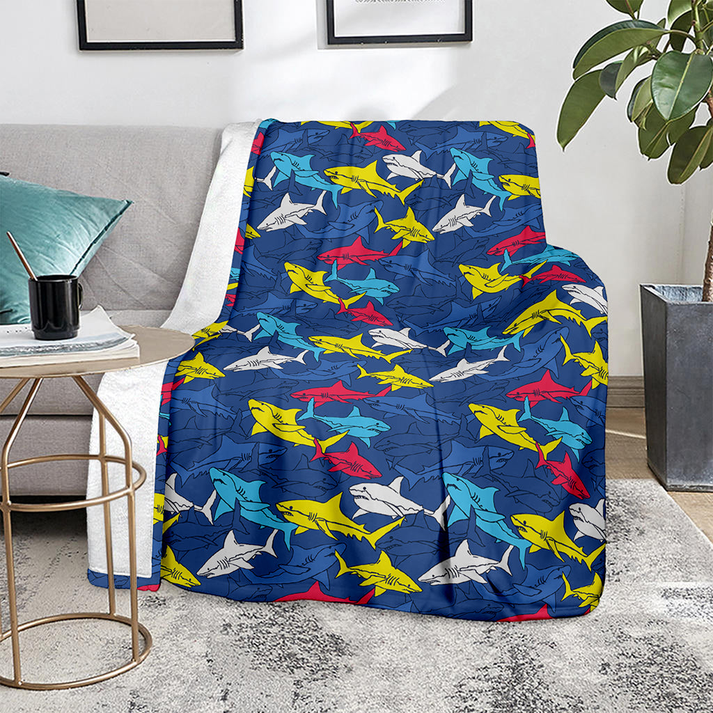 Doodle Shark Pattern Print Blanket