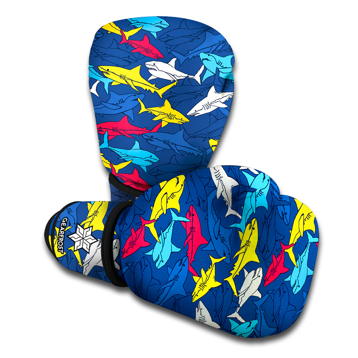 Doodle Shark Pattern Print Boxing Gloves