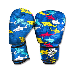 Doodle Shark Pattern Print Boxing Gloves