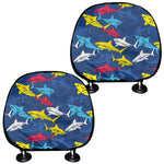 Doodle Shark Pattern Print Car Headrest Covers