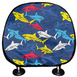 Doodle Shark Pattern Print Car Headrest Covers