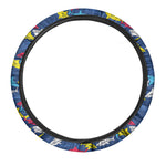 Doodle Shark Pattern Print Car Steering Wheel Cover