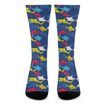 Doodle Shark Pattern Print Crew Socks