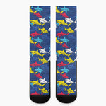 Doodle Shark Pattern Print Crew Socks