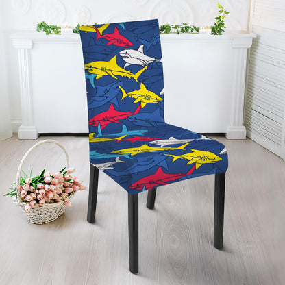 Doodle Shark Pattern Print Dining Chair Slipcover