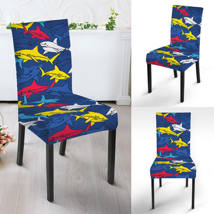 Doodle Shark Pattern Print Dining Chair Slipcover