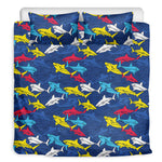 Doodle Shark Pattern Print Duvet Cover Bedding Set