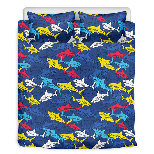 Doodle Shark Pattern Print Duvet Cover Bedding Set