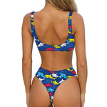 Doodle Shark Pattern Print Front Bow Tie Bikini