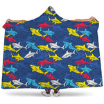 Doodle Shark Pattern Print Hooded Blanket