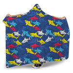 Doodle Shark Pattern Print Hooded Blanket