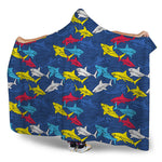 Doodle Shark Pattern Print Hooded Blanket