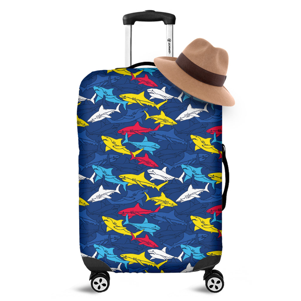 Doodle Shark Pattern Print Luggage Cover