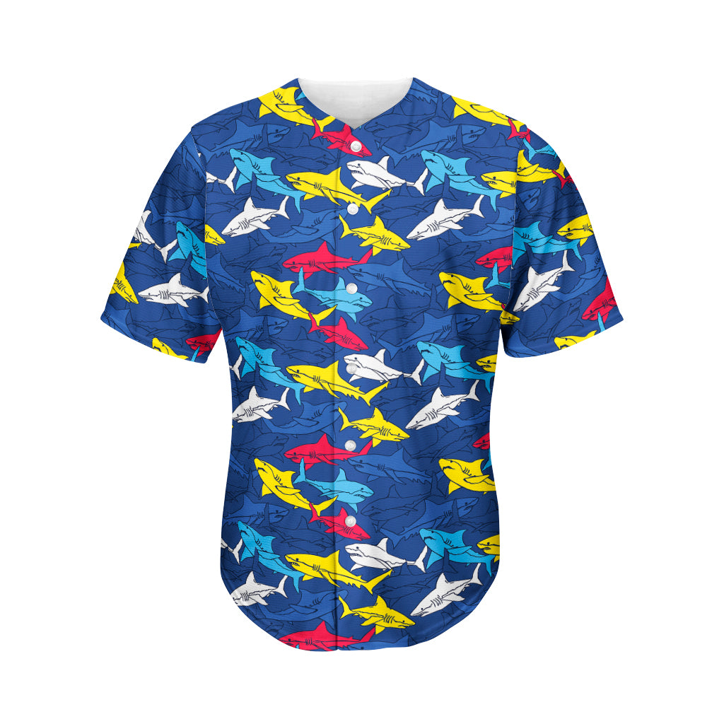 Doodle Shark Pattern Print Men's Baseball Jersey