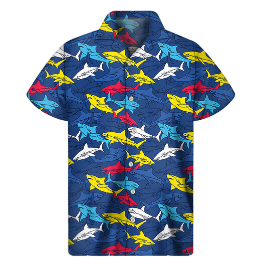 Doodle Shark Pattern Print Men's Short Sleeve Shirt