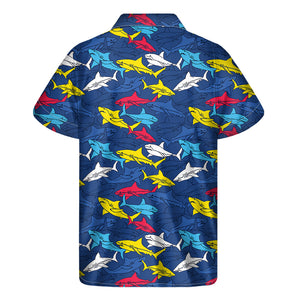 Doodle Shark Pattern Print Men's Short Sleeve Shirt