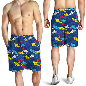 Doodle Shark Pattern Print Men's Shorts