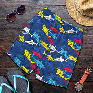 Doodle Shark Pattern Print Men's Shorts