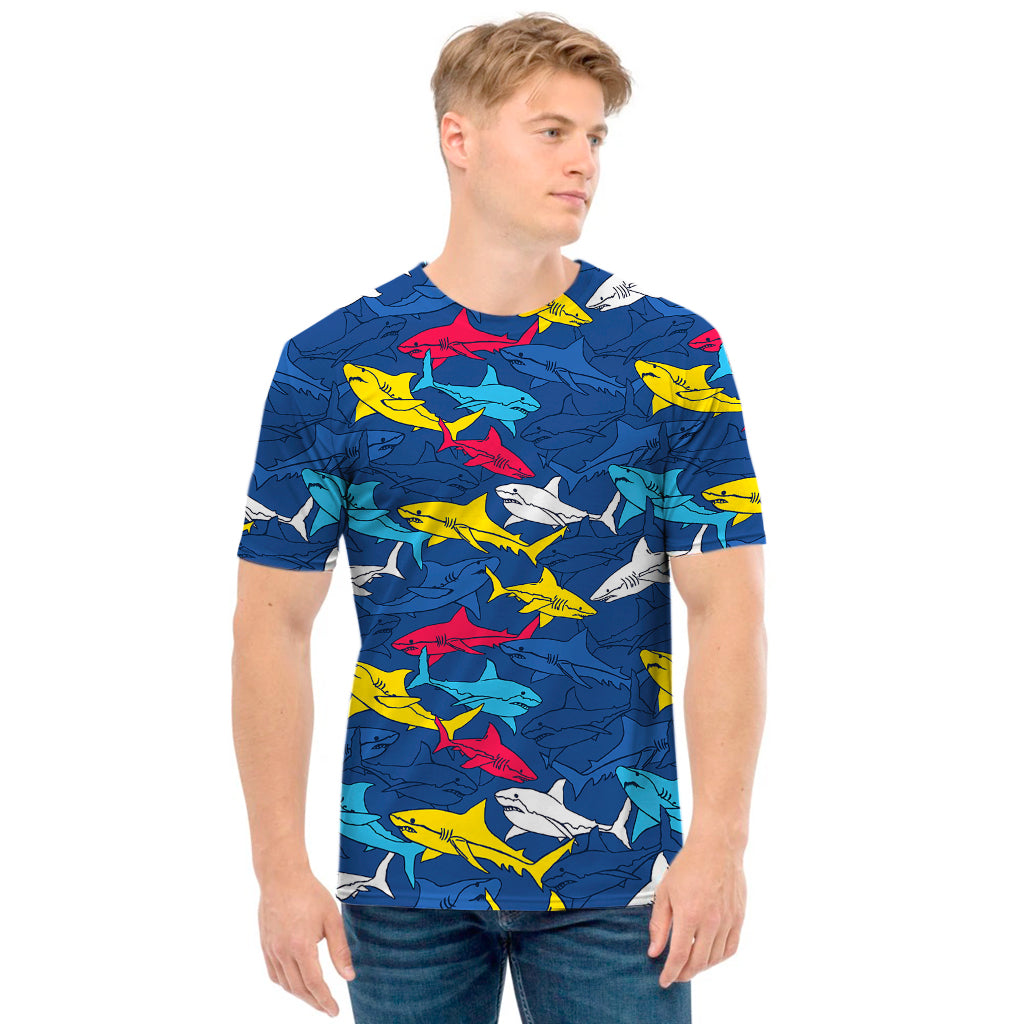 Doodle Shark Pattern Print Men's T-Shirt