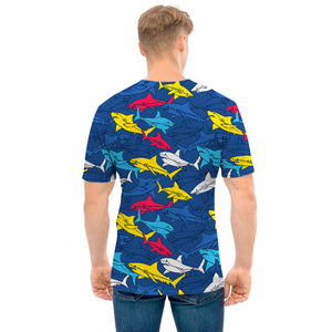 Doodle Shark Pattern Print Men's T-Shirt