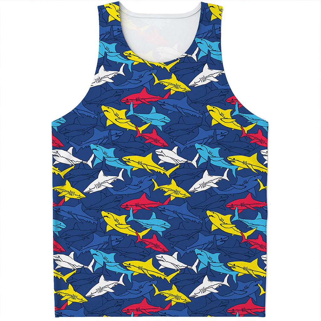 Doodle Shark Pattern Print Men's Tank Top