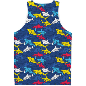 Doodle Shark Pattern Print Men's Tank Top