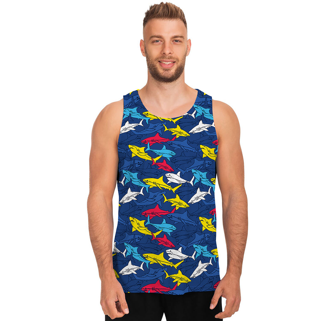 Doodle Shark Pattern Print Men's Tank Top