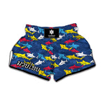 Doodle Shark Pattern Print Muay Thai Boxing Shorts