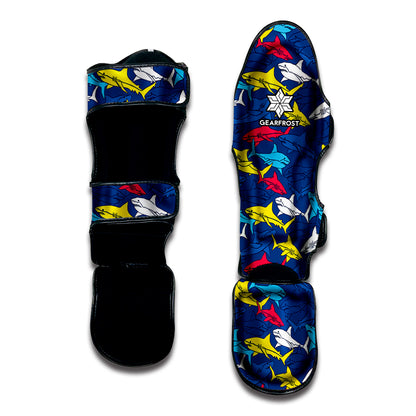 Doodle Shark Pattern Print Muay Thai Shin Guard