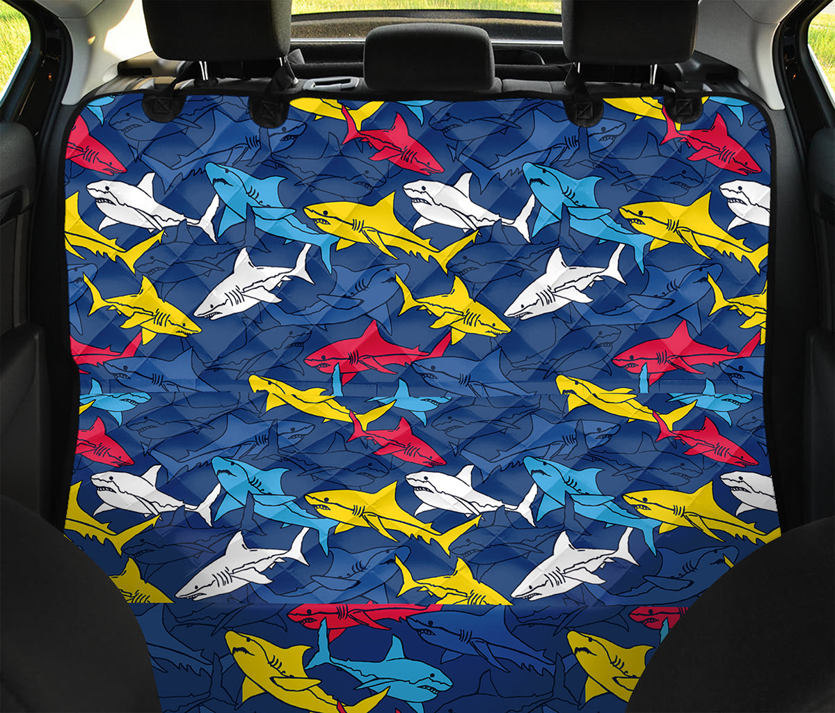 Doodle Shark Pattern Print Pet Car Back Seat Cover