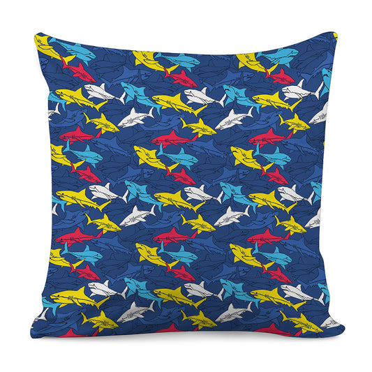 Doodle Shark Pattern Print Pillow Cover