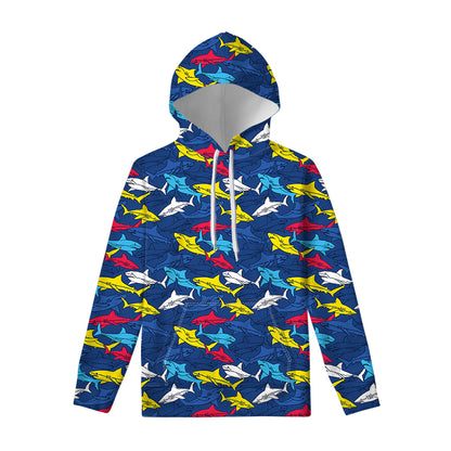 Doodle Shark Pattern Print Pullover Hoodie