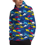Doodle Shark Pattern Print Pullover Hoodie