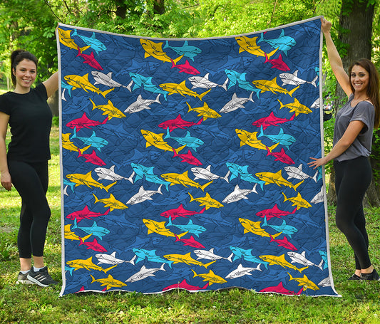 Doodle Shark Pattern Print Quilt