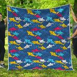 Doodle Shark Pattern Print Quilt