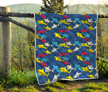 Doodle Shark Pattern Print Quilt