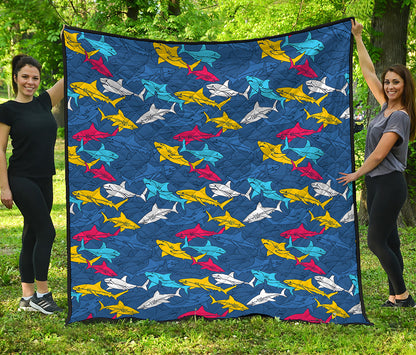 Doodle Shark Pattern Print Quilt