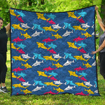 Doodle Shark Pattern Print Quilt