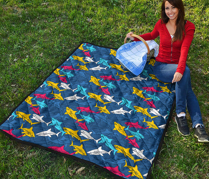 Doodle Shark Pattern Print Quilt