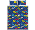 Doodle Shark Pattern Print Quilt Bed Set