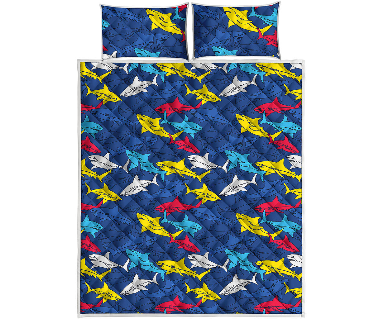 Doodle Shark Pattern Print Quilt Bed Set