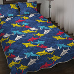 Doodle Shark Pattern Print Quilt Bed Set